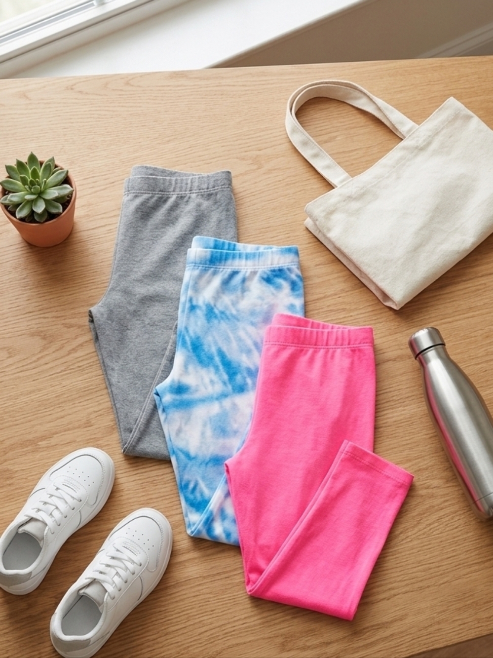 Big Girls Legging Bundle - Pink, Gray, and Blue Tie-Dye Leggings